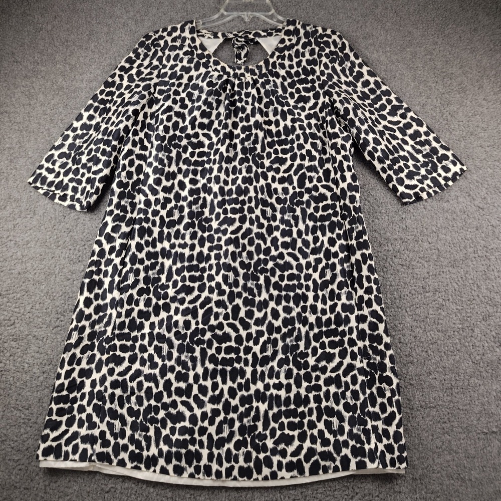 Kate Spade Sz 14 Silk Shift Dress Animal Print Black White Keyhole Back Tie